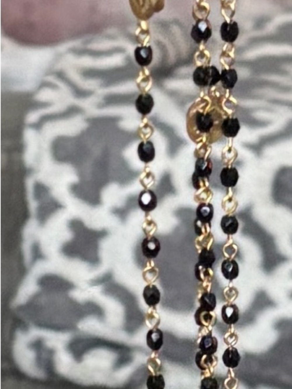 Virgins Saints & Angels Black Bead Multi-Gem Rosary Necklace with Gold Accents - Picture 3 of 5